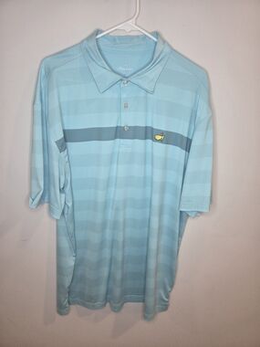 Light Blue Striped Golf Polo Shirt - Masters Logo